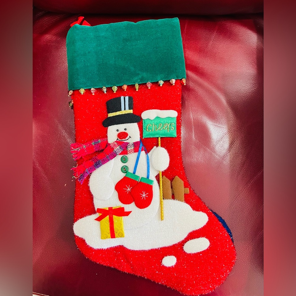 Vintage appliqué Snowman ⛄️ 18” L x 8”W embellished Christmas Stocking